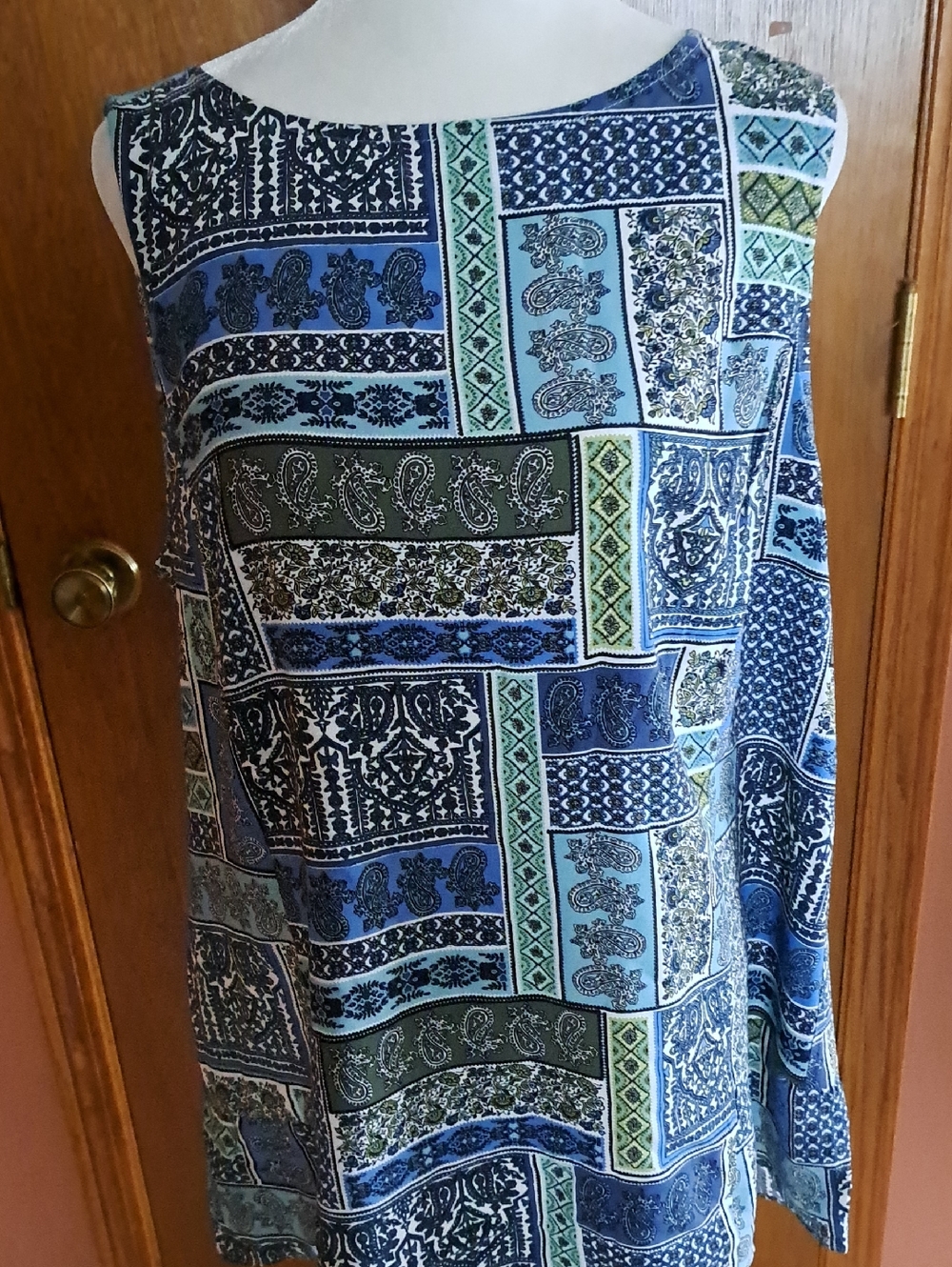 J. Jill Navy and Teal Paisley Block Print Shell